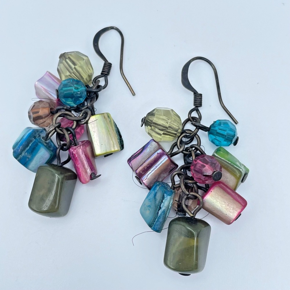 Vintage Y2K Beaded Dangle Earrings Boho Bronze Tone Women's Classic Jewelry Boho
